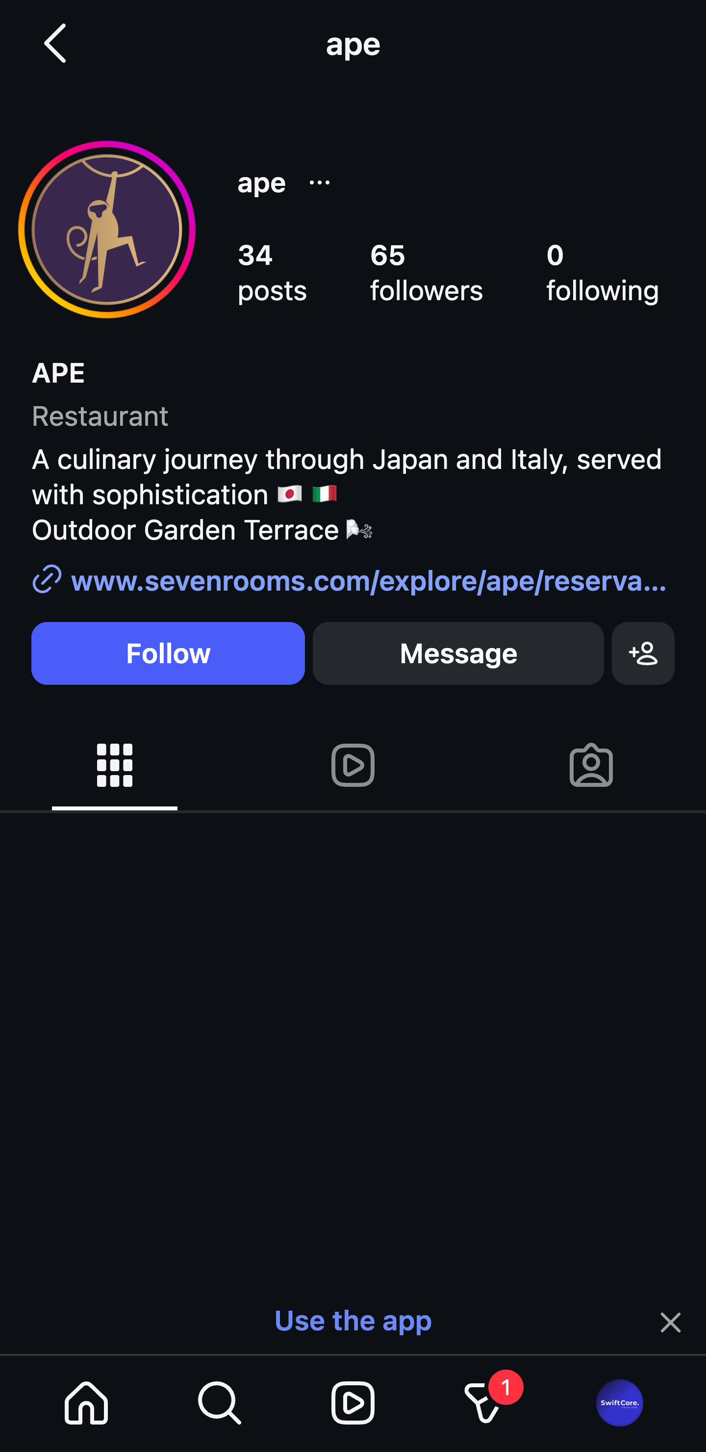 APE Restaurant Instagram Before - 65 Followers